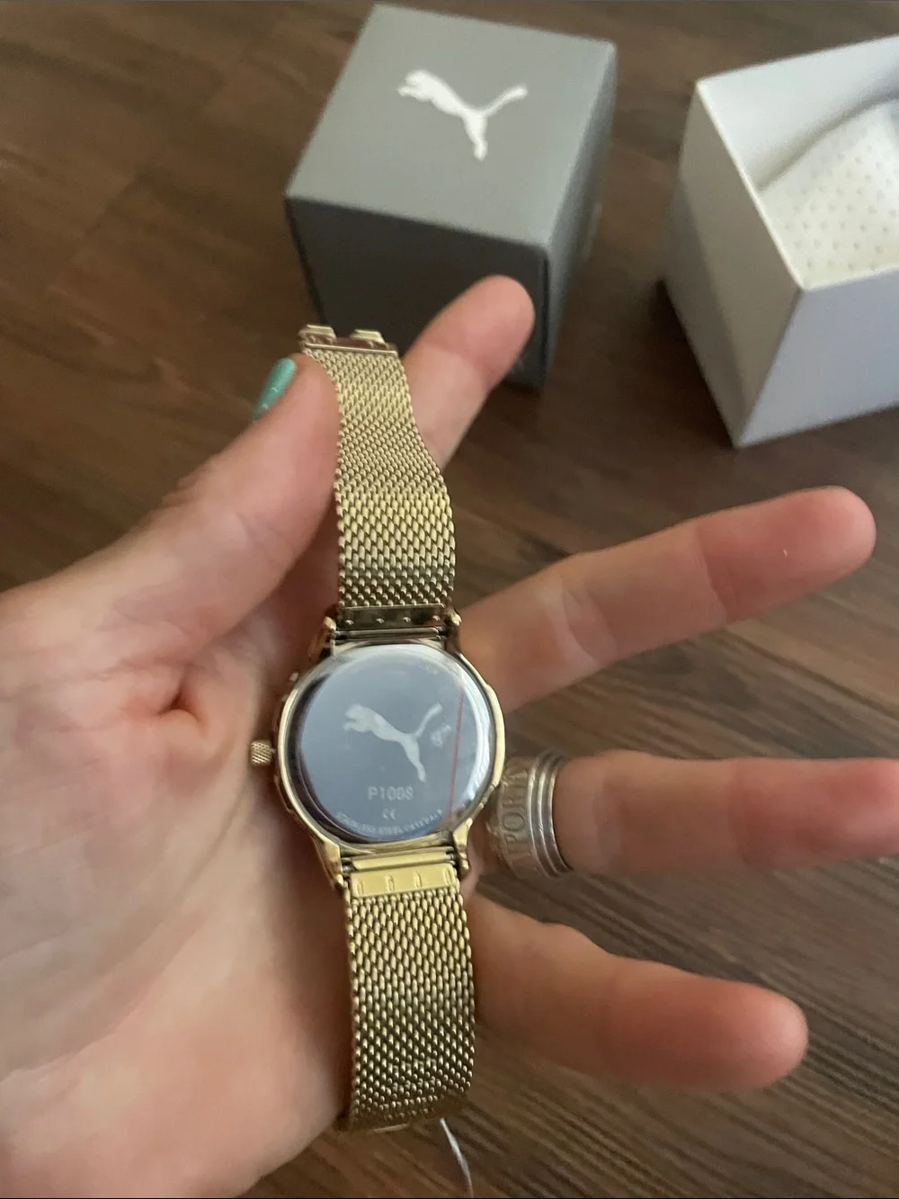 PUMA Women's Gold Tone Mesh Bracelet Watch with Black Accent!NWT&RARE